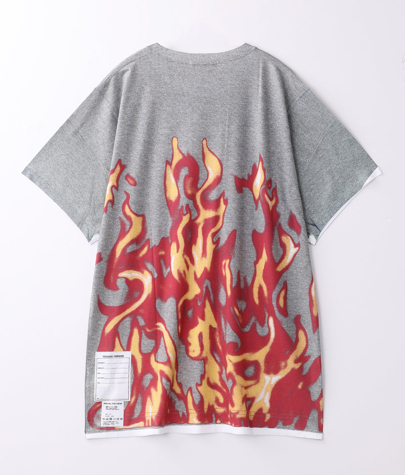 〈TENDER PERSON〉FLAME PATTERN TEE / フレームパターンTシャツ（GRAY）