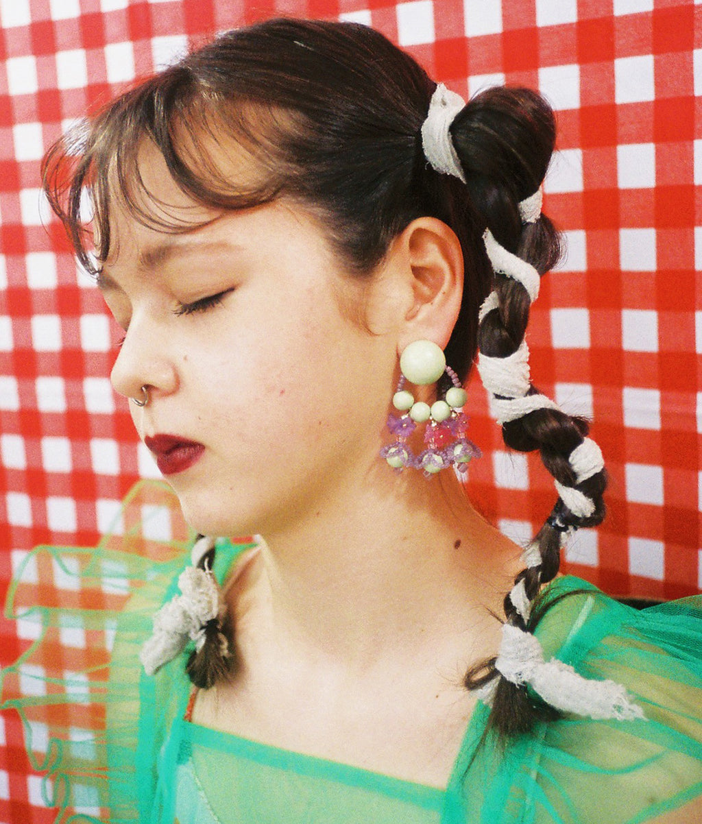 lilibySERI × QUI〉WOOD FLOWER MINI HOOP EARRINGS & PIERCE（VILLAGE