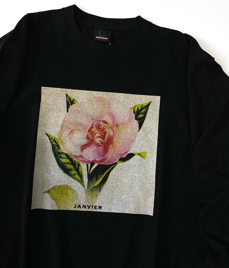 〈NONTOKYO〉PRINT LONG T-SHIRT(FLOWER) / プリントロングスリーブTシャツ(FLOWER)（BLACK）